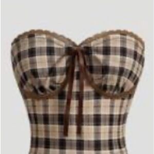 Plaid Bustier Top with Bow